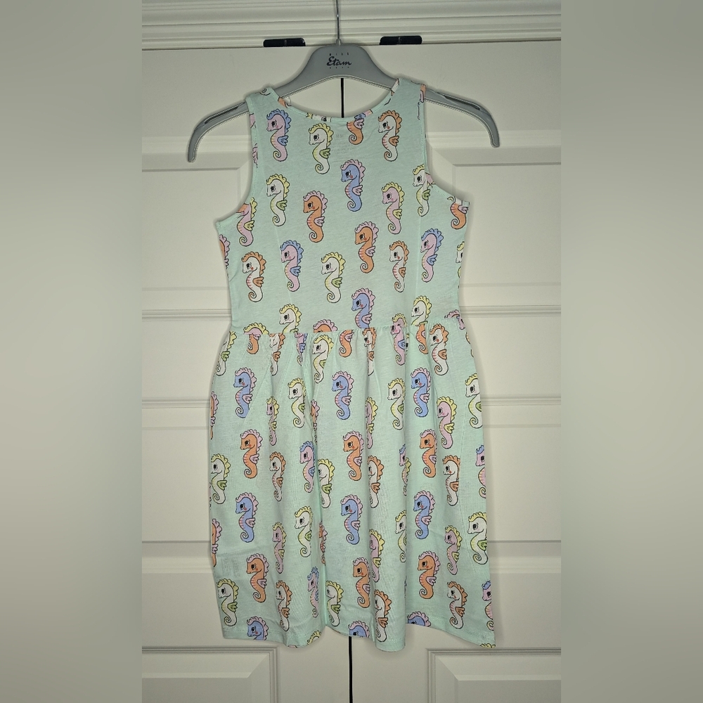 NWT H&M 8/10 Girls Mint Tank Top Dress Seahorses - Picture 2 of 8
